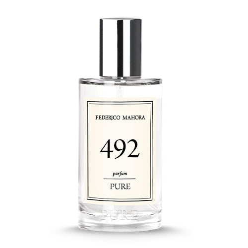 US Parfum Femme PURE 492 50 ml perfume bottle with a light, powdery scent featuring notes of rhubarb, narcissus, almond, milk, cashmere, and cedarwood.