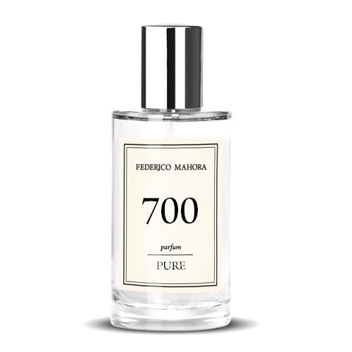 Parfum Femme PURE 700 50 ml bottle with a sleek design featuring notes of lemon, apple, peony, and cedarwood.
