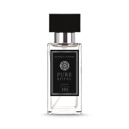PURE ROYAL FOR HIM 195 perfume bottle, 50 ml, classic fragrance with coriander, basil, cardamom, cedarwood, ambergris, and tobacco notes.