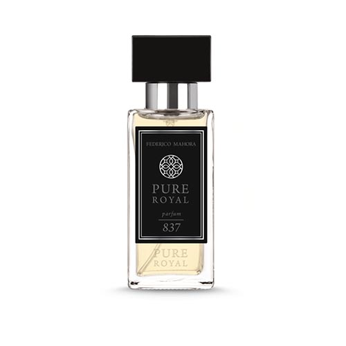 PURE ROYAL FOR HIM 837 perfume bottle with black cap, 50 ml fragrance for men.