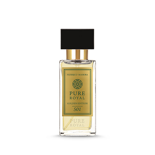 US Perfumy Pure Royal 501 50ml Golden Edition bottle with gold label and black cap.