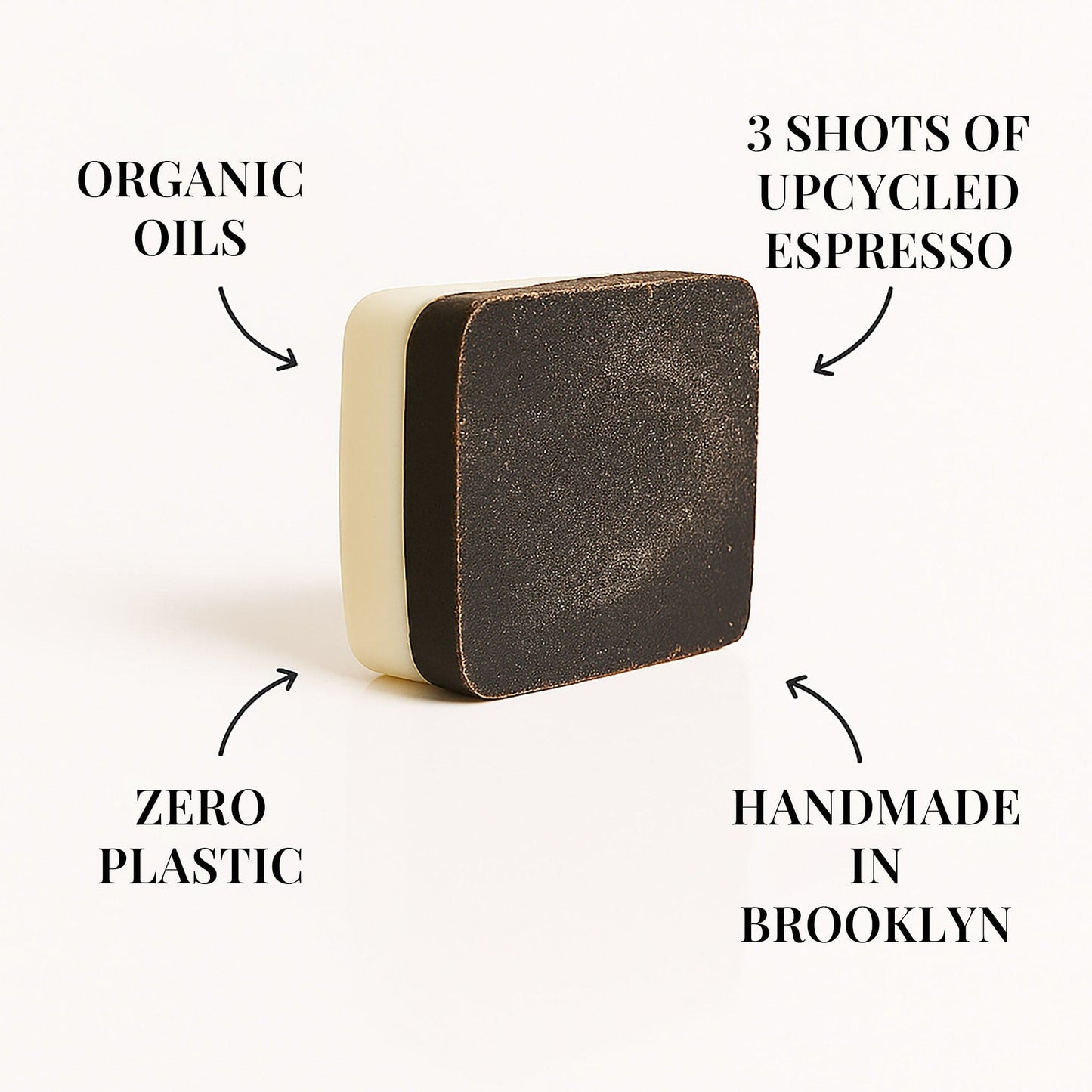 Lavender exfoliating soap bar made with upcycled coffee grounds and organic oils, plastic-free and handmade in Brooklyn