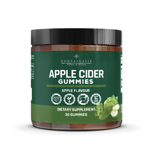 Apple Cider Gummies FONTAINAVIE BODY & MIND dietary supplement jar.