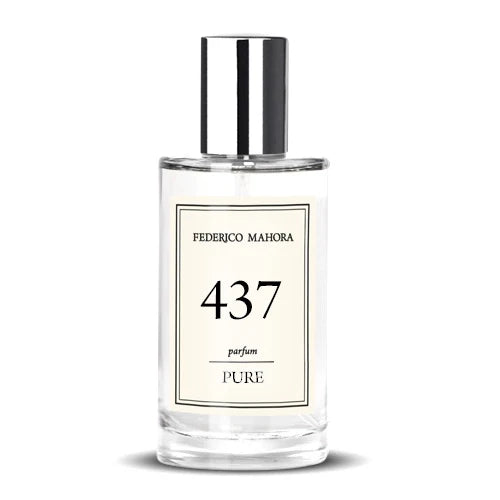 PURE COLLECTION PARFUM FM 437 50ml bottle with notes of bergamot, strawberries, and cocoa.