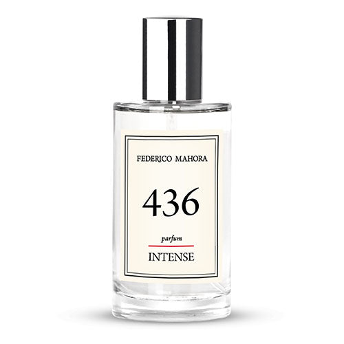 INTENSE COLLECTION FOR HER FM 436 perfume bottle with fragrance concentration of 30%, featuring notes of coconut, hazelnut, and cashmere wood.