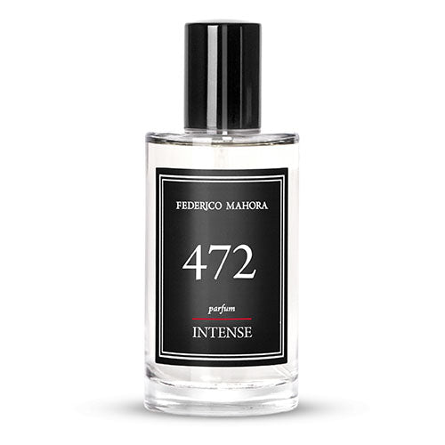 INTENSE COLLECTION FOR HIM FM 472 parfum bottle with notes of bergamot, blackcurrant, and cedar.