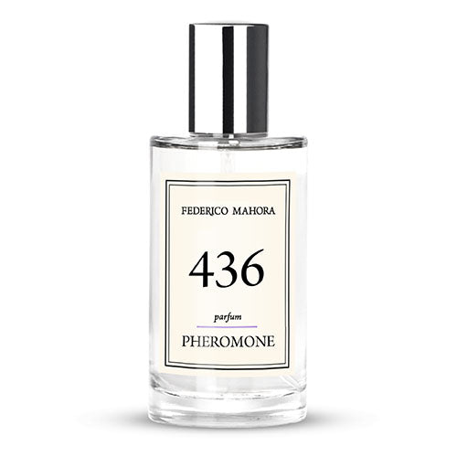 PHEROMONE COLLECTION PARFUM FOR HER FM 436 bottle with notes of coconut, vanilla, and amber.