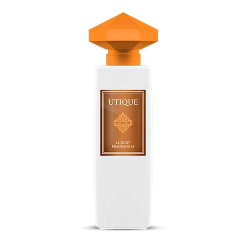 UTIQUE SEXY CASHMERE 100 ML luxury fragrance bottle with orange cap and elegant label.