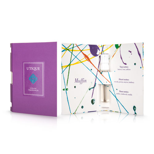 SAMPLE MUFFIN 2 ml fragrance sample in a paper holder with spray top.