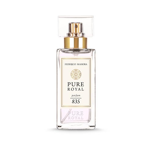 Perfume bottle of PURE ROYAL FOR HER 835, 50 ml size with a sleek design.