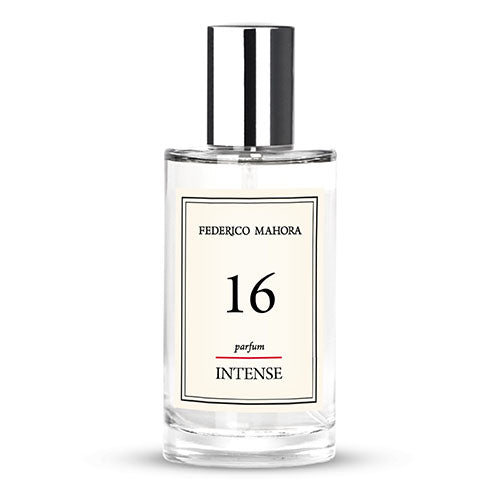 INTENSE 16 female fragrance 50 ml bottle with notes of tangerine, pear, and patchouli.