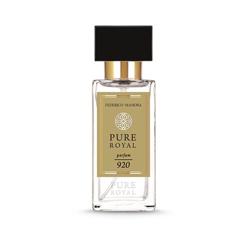 PURE ROYAL UNISEX FM 920 50 ml perfume bottle with notes of pink pepper, rose, leather, and oud.