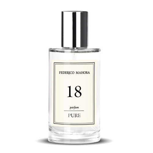 PURE COLLECTION PARFUM FOR HER FM 18 bottle with a sleek design and silver cap.